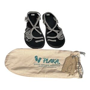 Plaka Palm Leaf Flat Summer Sandals for Women Gray Size 11